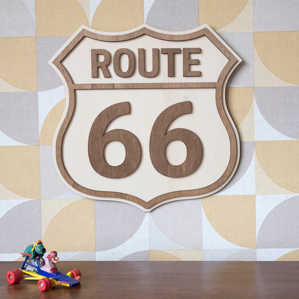 Route 66 Panneau Tableau Décoration Murale en Bois Vintage Usa Rétro Voiture Road Trip Voyage Améric