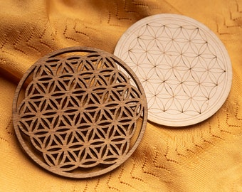 Flower of life - Set of 2 wooden coasters geometric pattern refill tray sacred geometry