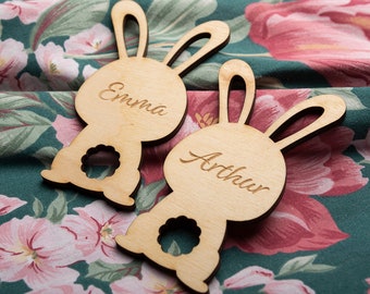 Easter bunny wood personalized first name double sided reversible gift idea family child family animal cute funny birth kawaii