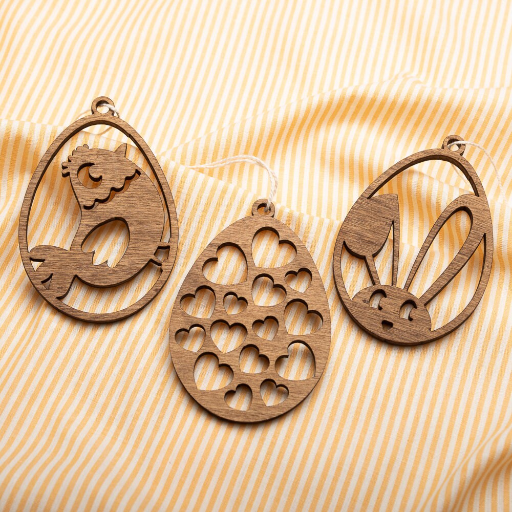 Décoration Arbre de Pâques Bois - 3 Oeufs Animaux Mignons Kawaii Lot ou Unité Au Choix Idée Cadeau D