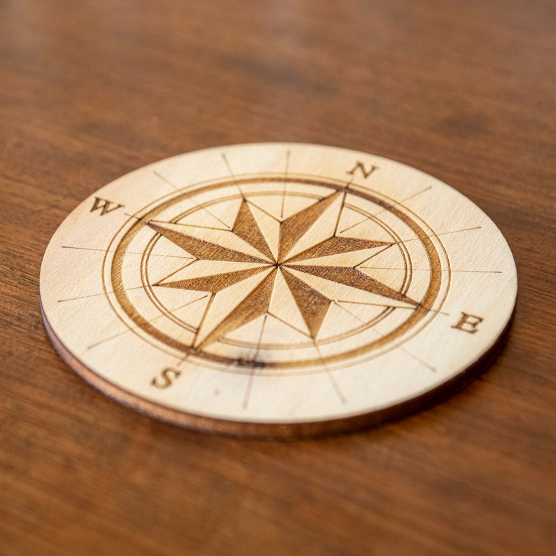 Set of 6 Rose des Vents coasters Steampunk travel vintage retro compass image 5