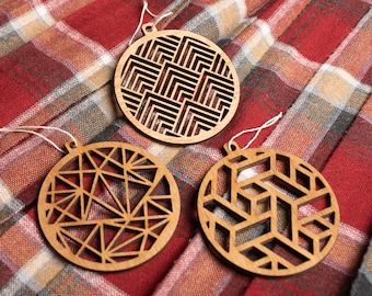 Set of 3 Christmas Baubles - Geometric Graphic Modern Christmas Tree Decoration