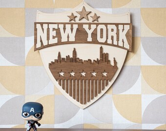 New York city wall decoration wood table poster panel sign travel United States USA skyline America city big apple retro vintage