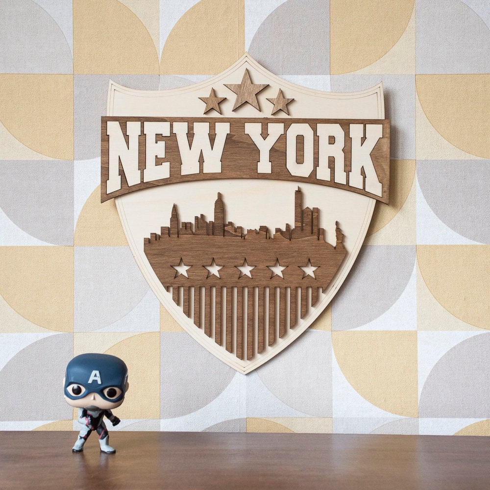 New York City Décoration Murale Bois Tableau Affiche Panneau Enseigne Voyage États Unis Usa Skyline 