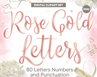Rose Gold Foil Letters, Alphabet Clipart Hand Lettering, Pink Numbers, Wedding Clip Art Transparent Caligraphy PNG