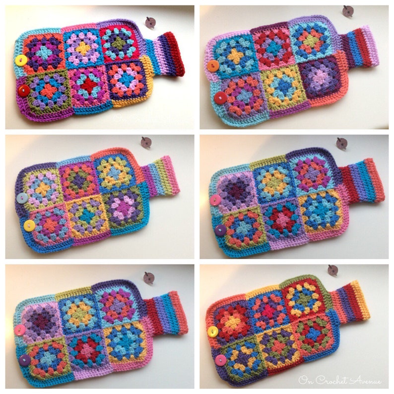 Hand Crochet Rainbow Granny Squares Hot Water Bottle Cover Etsy