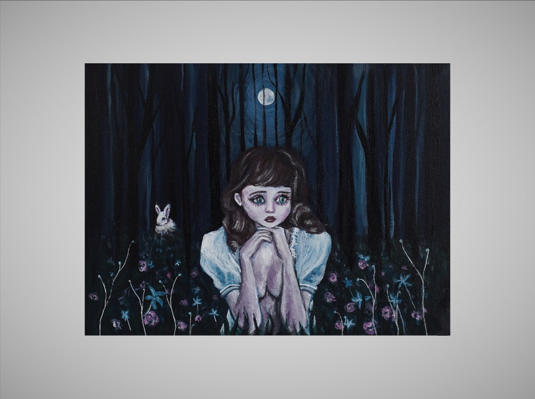 Fragile Femininity Original Acrylic 9x12inch Canvas Painting, Dark Art