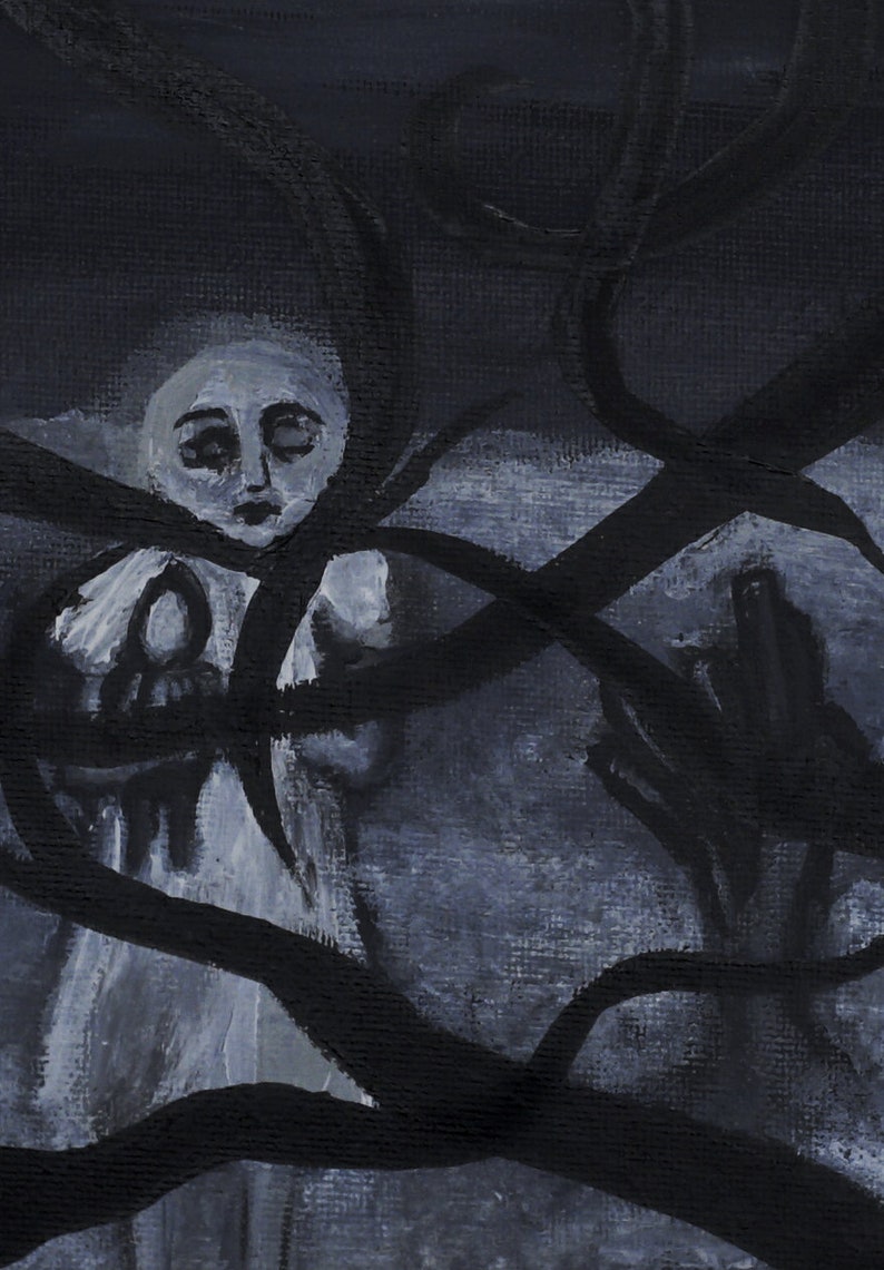 moon painting paranormal Soul of the Moon Print- eerie painting dark art horror gothic art acrylic paint creepy art creepy painting