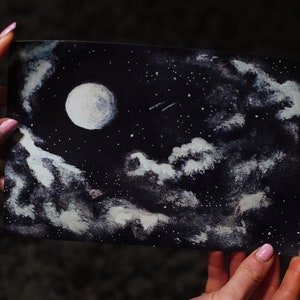 Night Sky Print - moon painting, dark night sky, eerie art, horror art, acrylic, starry night, dark art, gothic art print, spooky painting