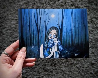 Blue Tears Print - dark surrealism, pop surrealism, lowbrow art, eerie art, horror art, dark art, gothic art print, spooky painting, forest