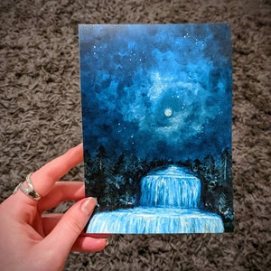 Falling in a Dream Art Print - Dark art, Eerie art, dreamy art, creepy, lowbrow, gothic, pop surrealism, dark surrealism, waterfall, moon