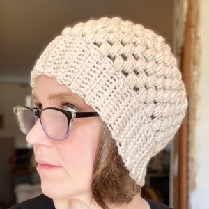 Gorro de moño desordenado de ganchillo: gorro de lino con cola de caballo para mujer