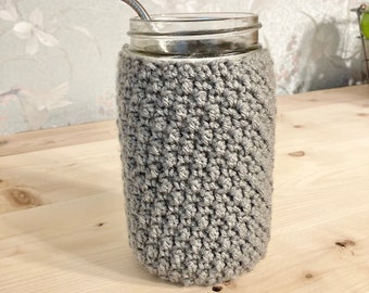 Gray Jar Cozy, Mason Jar Cozy, Mason Jar Sleeve Gift for Women, Jar Cozy for Mom, Mason Jar Cozy Housewarming Gift, Gift for Boho Mamas,