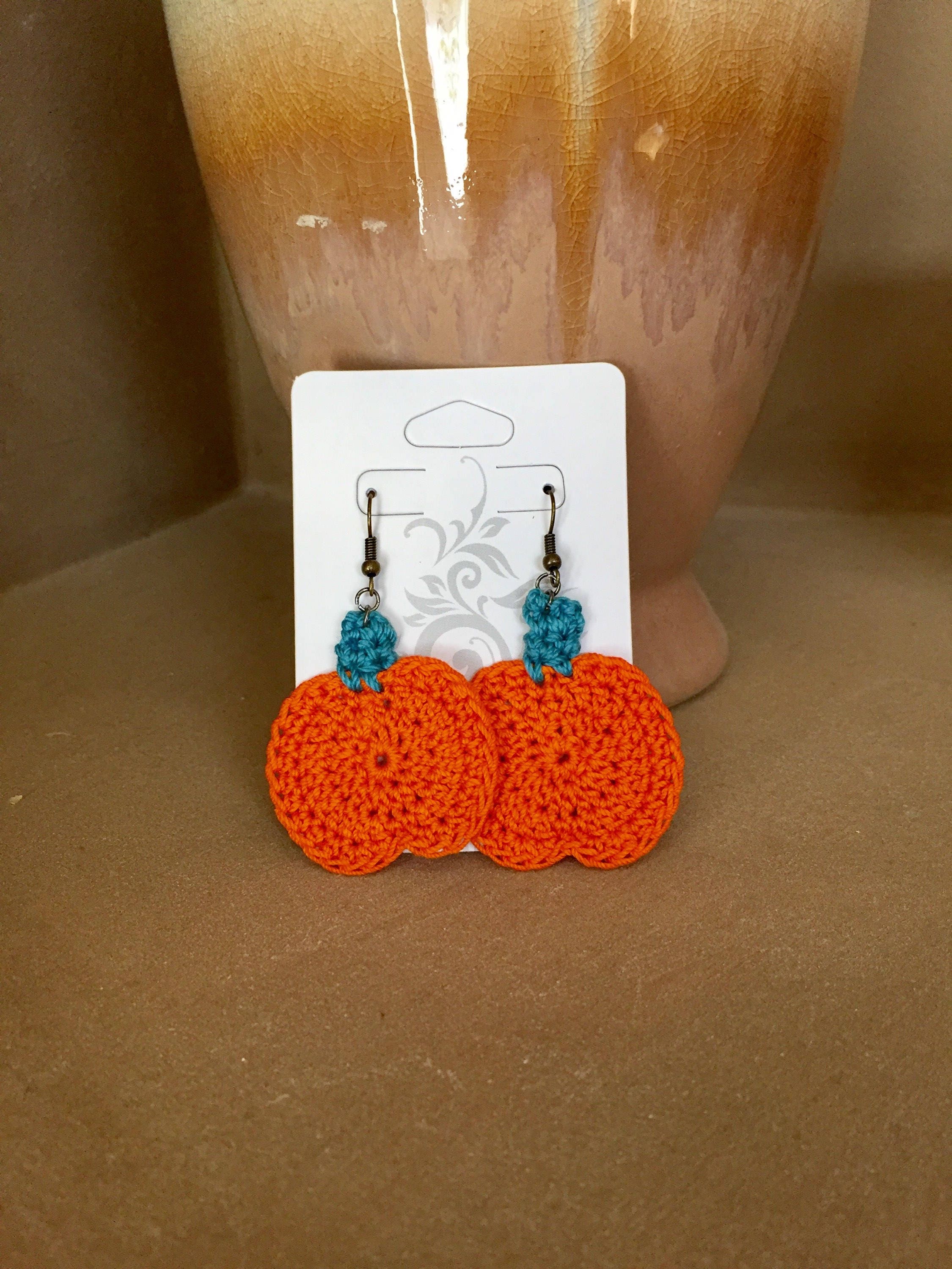 Pumpkin Earrings Crochet Pumpkin Earrings Halloween Pumpkin Earrings