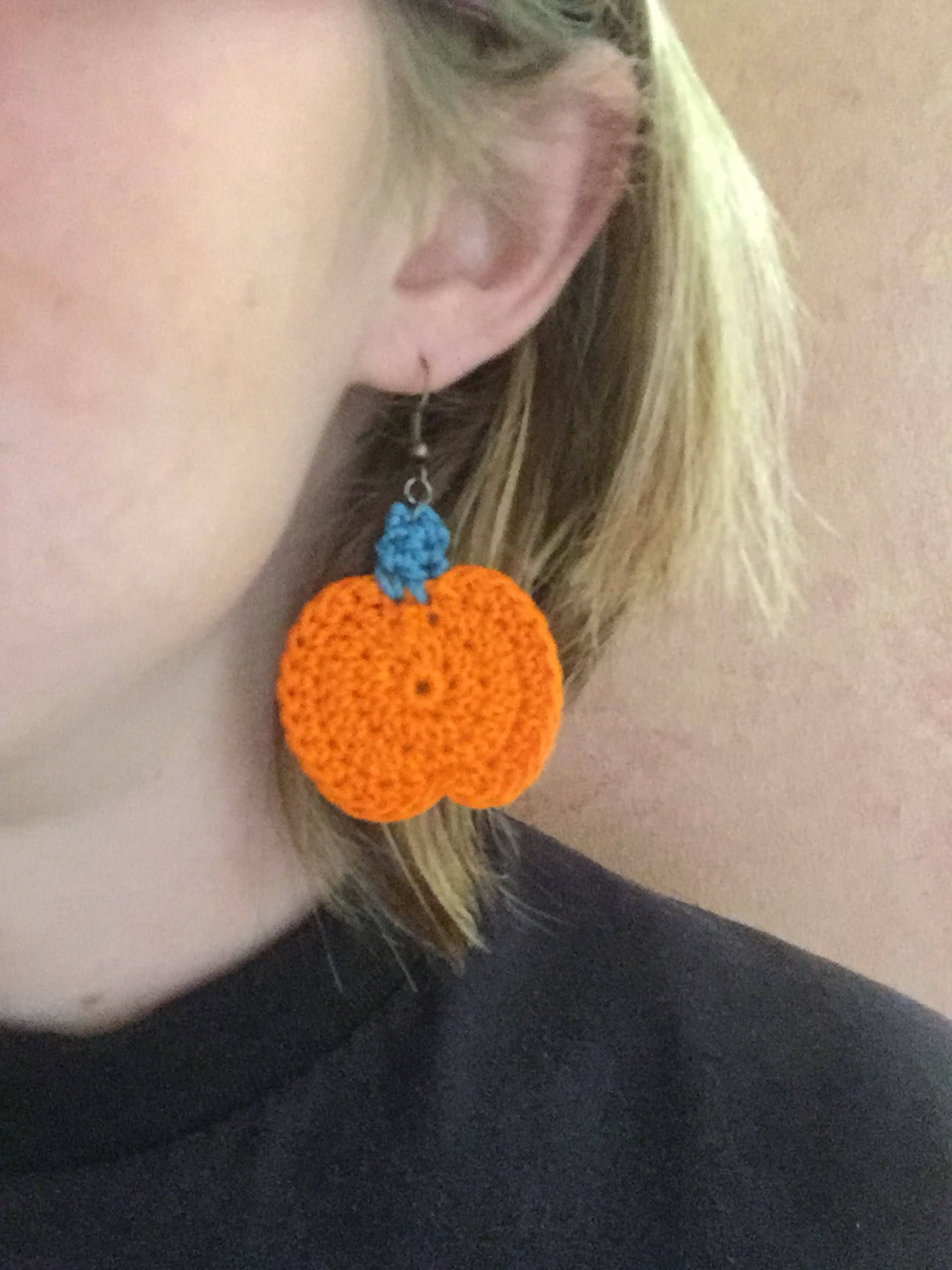 Pumpkin Earrings Crochet Pumpkin Earrings Halloween Pumpkin Earrings