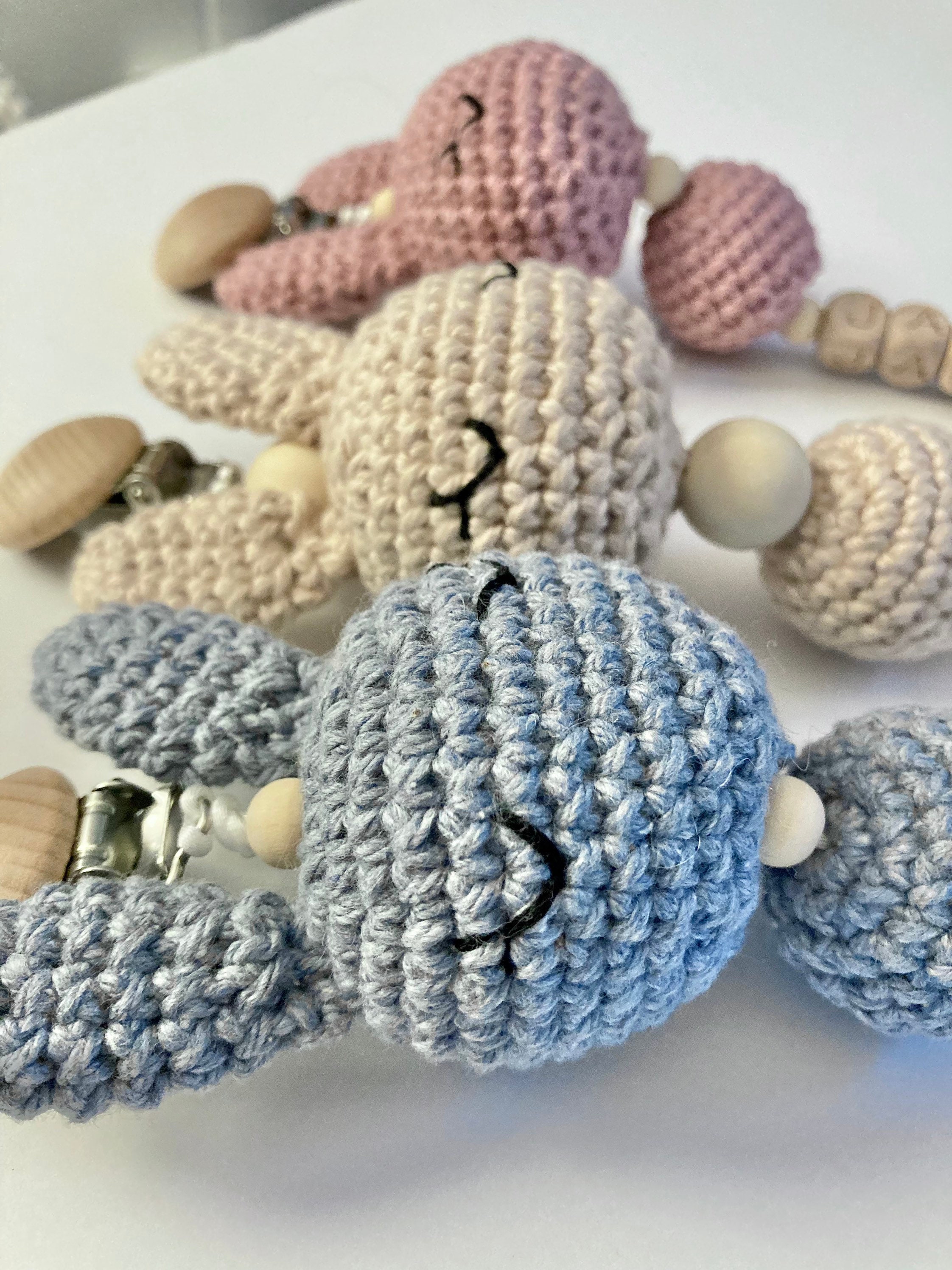 Personalized Pacifier Clip, Crochet Bunny Pacifier Holder, Custom