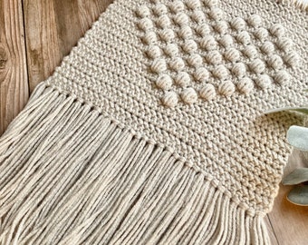 Linen Crochet Heart Wall Hanging: Boho Nursery Decor