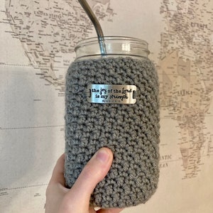 Custom Gray Jar Cozy, Mason Jar Cozy, Mason Jar Sleeve Gift for Women, Jar Cozy Gift, Mason Jar Cozy Housewarming Gift, Gift for Boho Mamas,