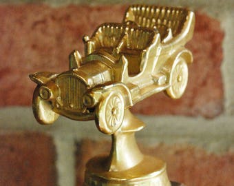 Vintage Cast Metal Car Trophy Figure Trophy Topper Rare Usa Made Metal race car 