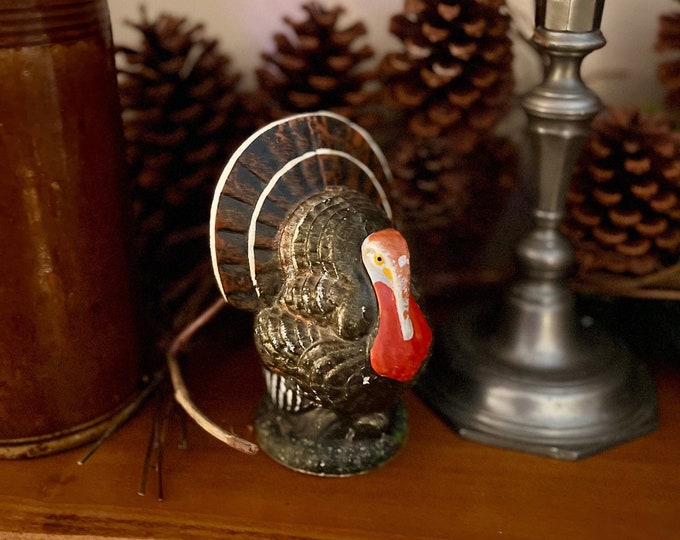 Rare Papier Mache Turkey Candy Container Hand Painted Vintage