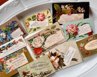 Tarjetas de publicidad del siglo XIX - Juego de diez (10) tarjetas - Tarjetas de llamadas de negocios victorianas - Ephemera antiguo - Papel coleccionable vintage