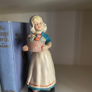 Vintage Dutch Girl Figurine - Mid Century Ceramic Collectible - Hand Painted - Traditional Scandinavian Dress w/Basket of Tulips - 1960&#39;s