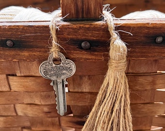 Vintage P & F Corbin Key w / Jute Tassel - New Britain CT - Genuine American Vintage Key - Ornate Early 20th Century Door Key - Llave coleccionable