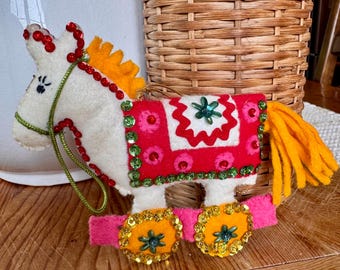 Vintage Bucilla Horse - Felt and Sequins Christmas Ornament - Handmade - Completed from Kit in 1970's - Excellent Condition - Ready to Hang