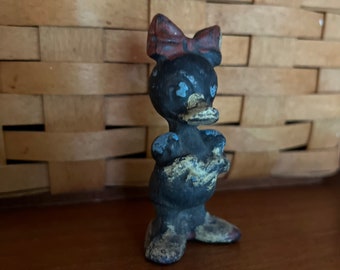 Antigua figura de plomo de pato daisy - Raro disney coleccionable - Figura de pato margarita de metal en miniatura - Pintura original - Figura de juguete de Disney temprana