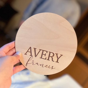 Engraved Name and Baby Foot Print 7” Wood Round. Hospital Foot Print or Hand Print For Newborn Baby, Name Plaque Baby Announcement,