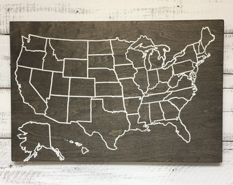 Travel Map | US Wood Map | USA Travel Map | Personalized | Pin Map | US Map with pins | United States Map | Rustic