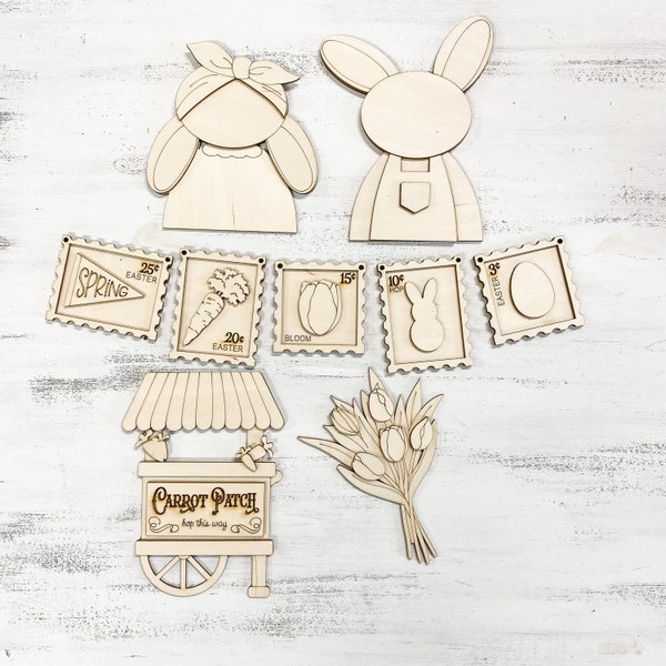 Bunny Tiered Tray DIY Craft Kit | Laser cut Wood Paint Kit | DIY Craft kit for teens adults kids | Easter gift for Easter Basket