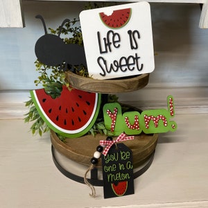 Watermelon Tiered Tray Signs | Tier Tray Decor | Watermelon Decor | Picnic theme tray | Summer Decor for Kitchen