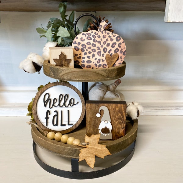 Fall Tiered Tray Set | Tiered Tray Decor | Mini Sign Set for Trays | Leopard Pumpkin | Fall Gnome | Neutral Fall Signs | DIY Tiered Tray