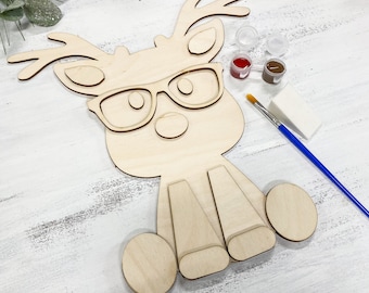 Reindeer With Glasses Paint Kit | Rudolph Paint Kit for Kids | Reindeer Craft Kit | DIY Paint Set
