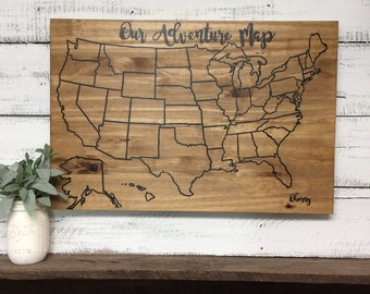 US Wood Map | Travel map | USA Travel Map | Personalized | Pin Map | US Map with pins | United States Map | Customized