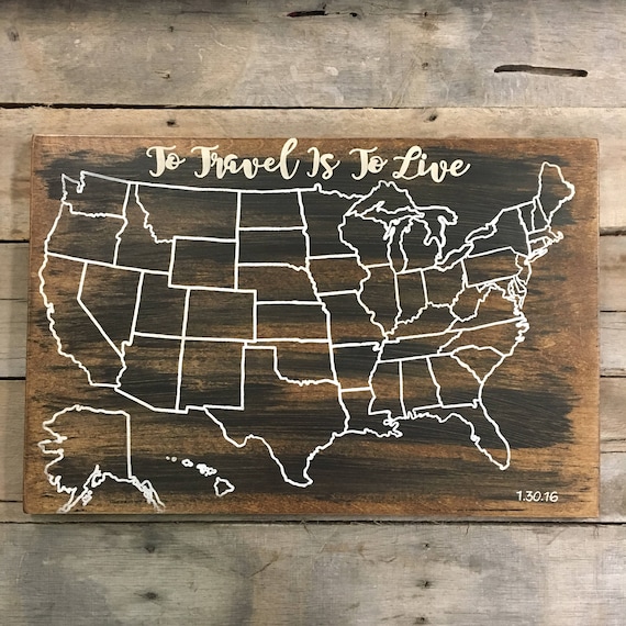 travel map us wood map usa travel map personalized pin etsy