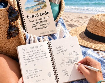 Cuaderno personalizado para vacaciones en la playa / Cuaderno de espiral / Diario de viaje / Itinerario de vacaciones / Cuaderno de recortes
