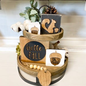 Fall Tiered Tray Set | Tiered Tray Decor | Mini Sign Set for Trays | Squirrels and Acorn Signs | Acorn Tiered Tray | DIY Tiered Tray