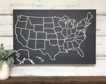 Travel Map | US Map | Wood Map | 5th Anniversary | United States of America Map | Wedding Guestbook | Pin Map | Adventure Map