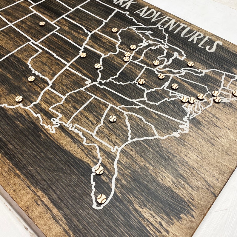 Baseball Travel Map | US Wood Map | USA Travel Map | Baseball Fan Gift ...