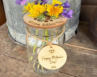 Wooden Flower Holder for Mason Jar | Mother's Day Gift | Flower Frog | Dandelion Holder | For Mommy | Gift for Grandma | Flower Arrangement