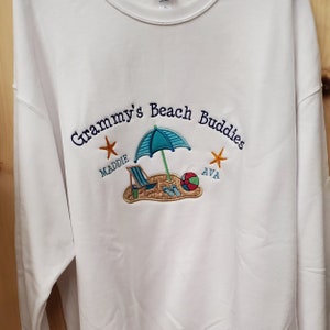 Personalized Beach Themed Sweatshirt For Grandma or Grandpa - Embroidered Design With Names