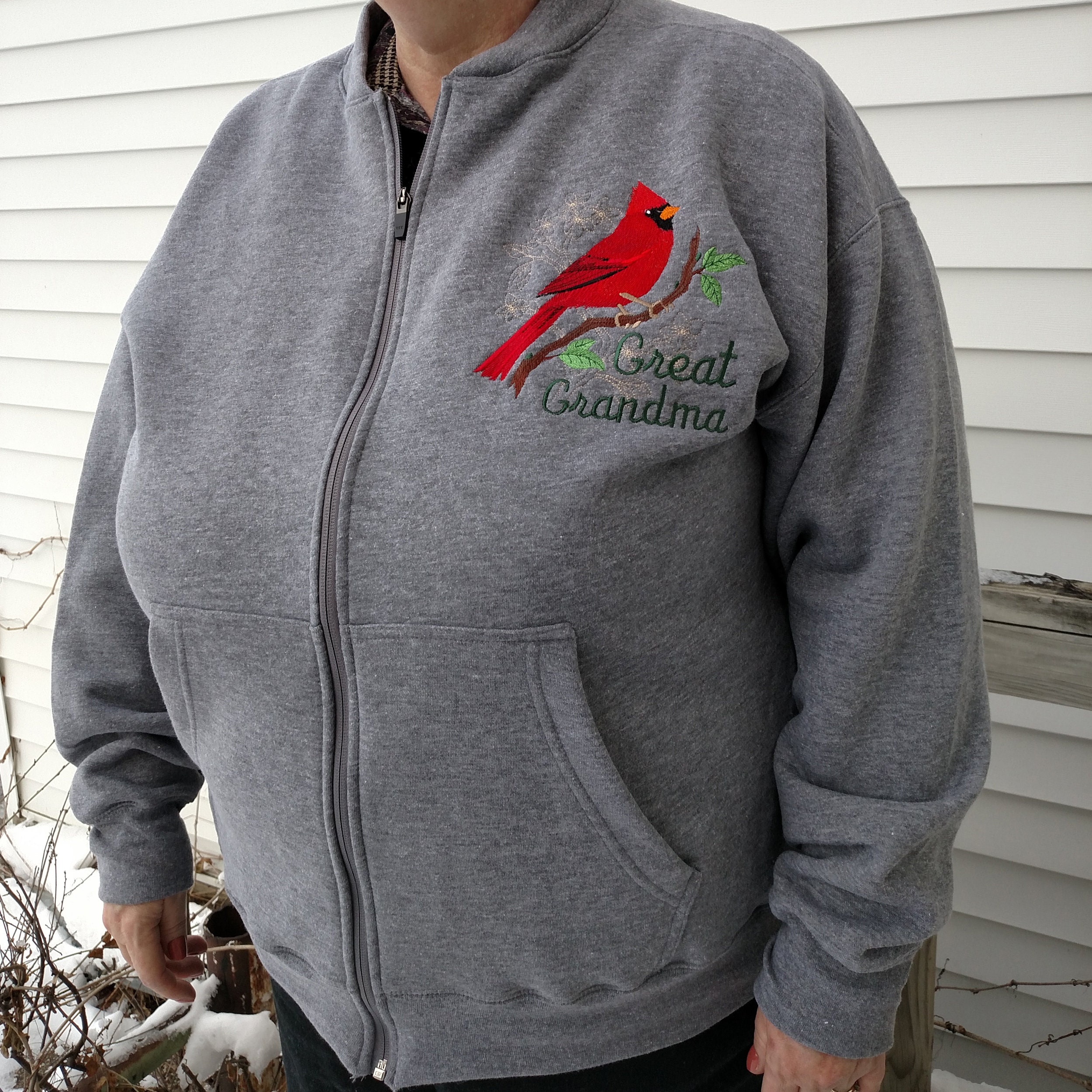 Cardinal Embroidered Crewneck Full Zip Sweatshirt With Custom Text