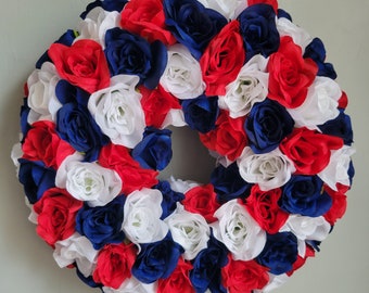 Patriotic Rose Wreath; 4th of July; Independence Day; Red, White, Blue