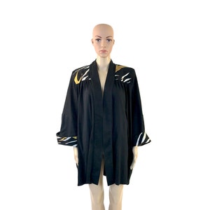 Vintage Black Lightweight Open Cardigan Jacket with Bell Sleeves, M/L