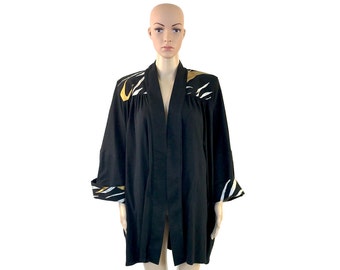 Vintage Black Lightweight Open Cardigan Jacket with Bell Sleeves, M/L