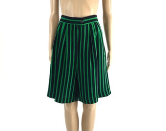 Vintage Green and Black Striped Shorts, Size Medium