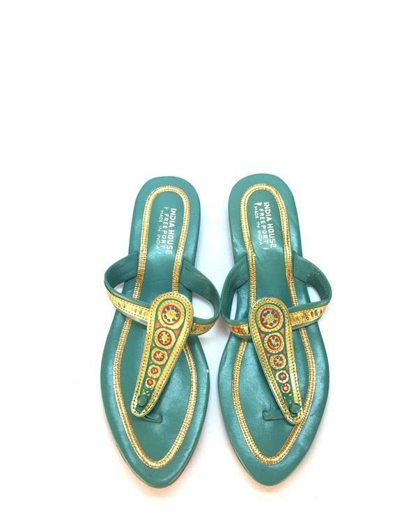 teal leather sandals