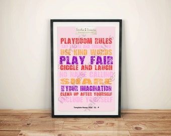 Kids (A) Pink Playroom Rules - (Digital Download, Instant Download, Printable)
